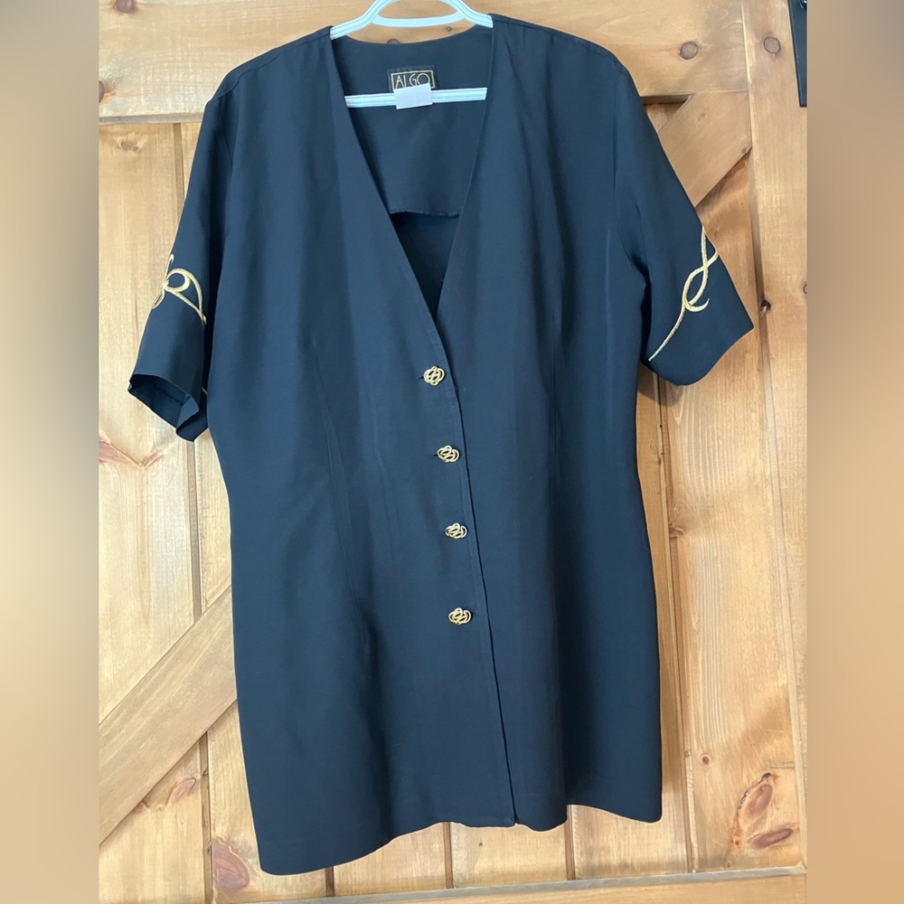 Vintage nautical mini dress/tunic with gold buttons and embroidery